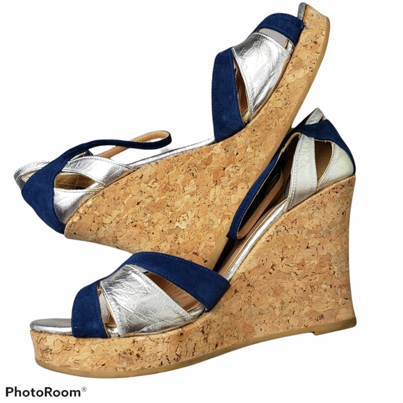 METALIC SilverCork Chunky Wedge Platforms Jean-Michel Catzabat Evening Events 9 - Picture 7 of 13